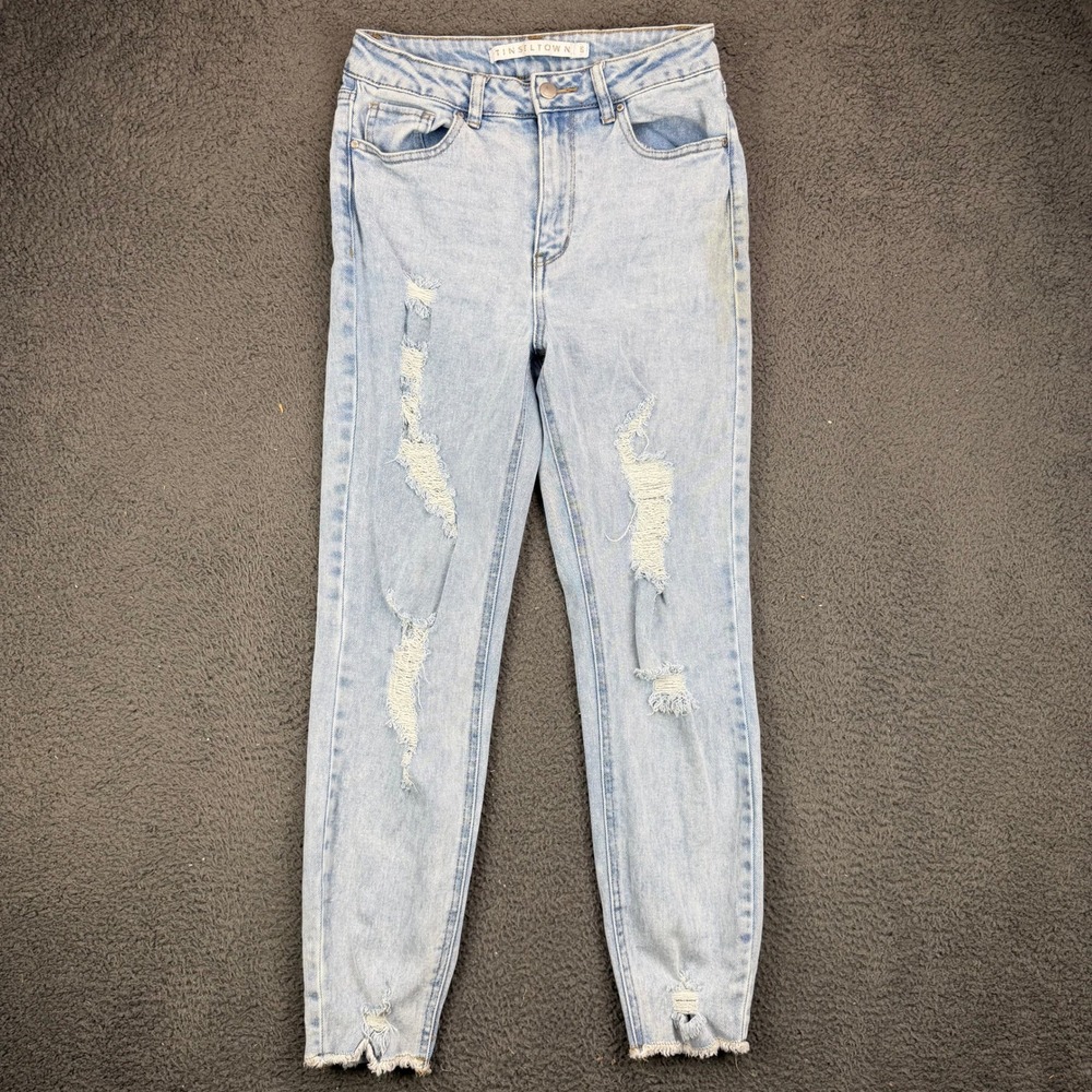 Tinseltown Womens Light Wash Distressed High Rise Skinny Jeans Size 5 RSB023986A